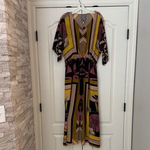 Johnny Was Brown, Pink and Yellow Geometric Maxi Dress